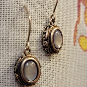 COPY - Vintage Sterling Silver MOP Dangle Earrings with Filigree Edging